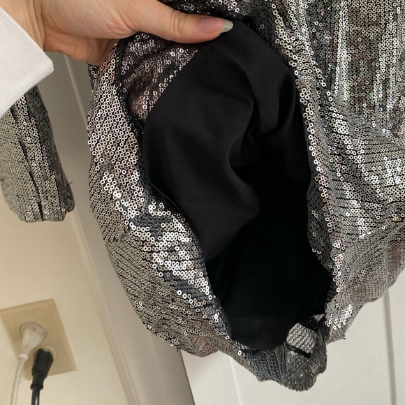 MSGM Sequin Long Sleeve Ruched Silver Mini Dress sz 38 - Picture 12 of 14
